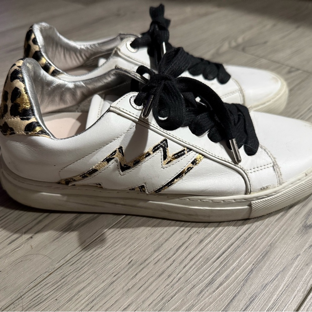 Zadig & Voltaire Zv1747 Leo Print Sneakers White Leather with Leopard Accents